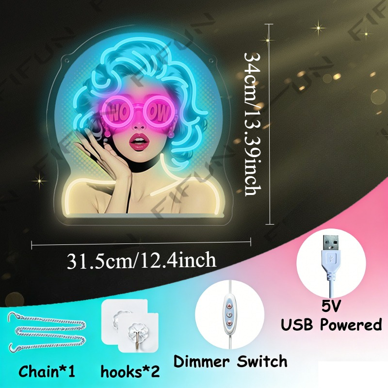 Letrero Luminoso WOW Curl Girl - Lighting Decor Wow reseña y precio